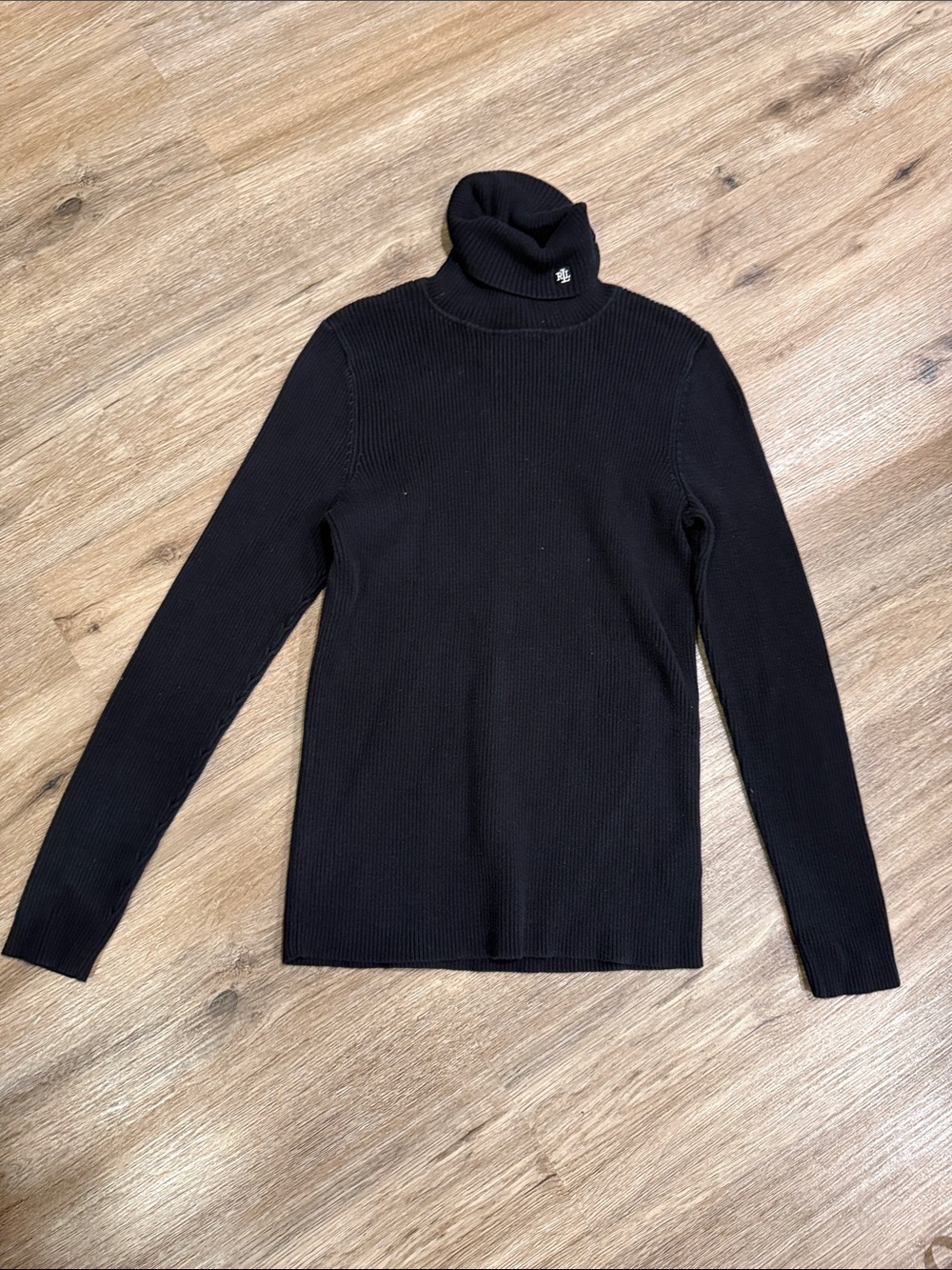 Lauren Ralph Lauren Black Turtleneck Cotton Ribbed Sweater